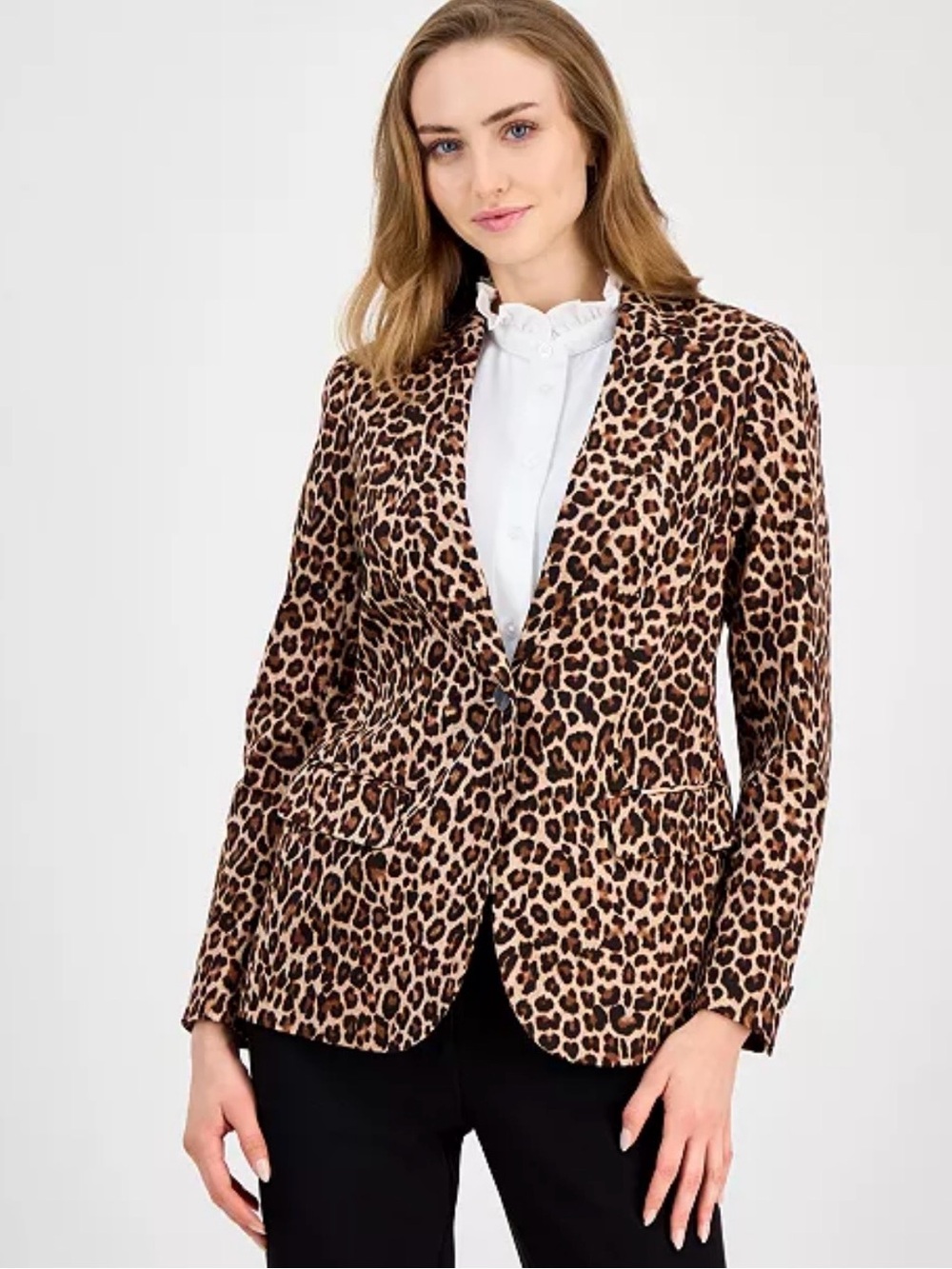 Ann Klein Women's Leopard Print Blazer Jacket